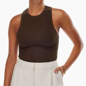 Aritzia Babaton Sculpt Knit Racer Tank in Coffee Bean - size XXS